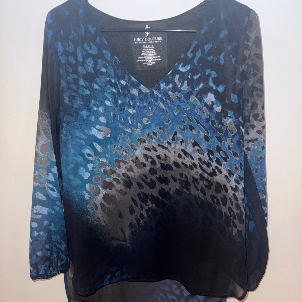 Juicy Couture Blue and Black Animal Print Blouse